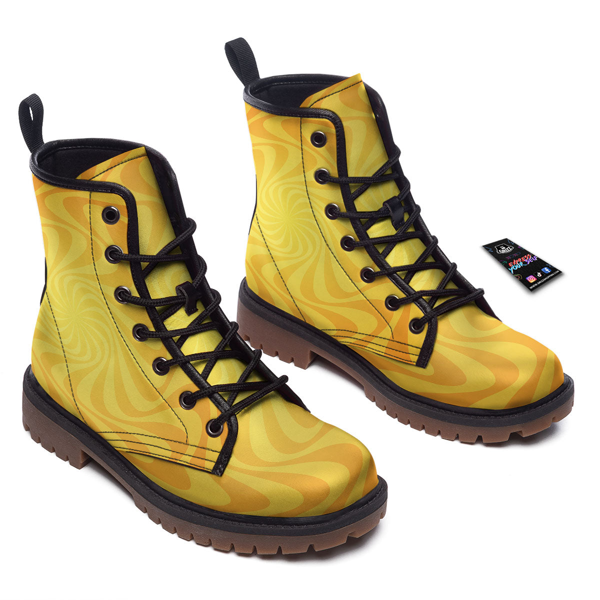 Sun Psychedelic Burning Print Work Boots-grizzshop