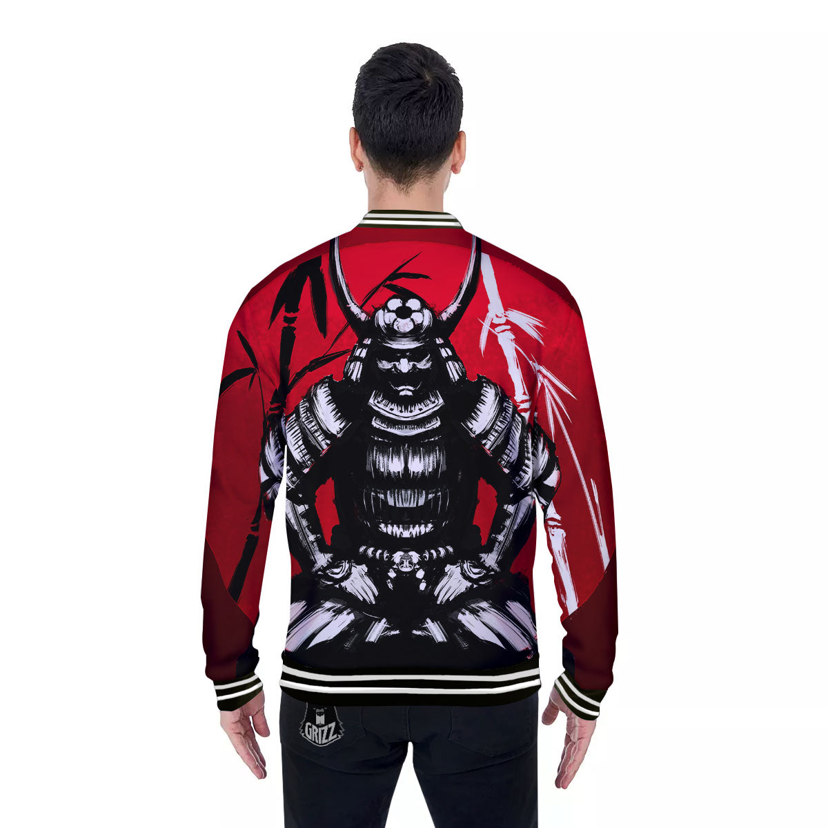 Sun Samurai Red Rising Print Baseball Jacket-grizzshop