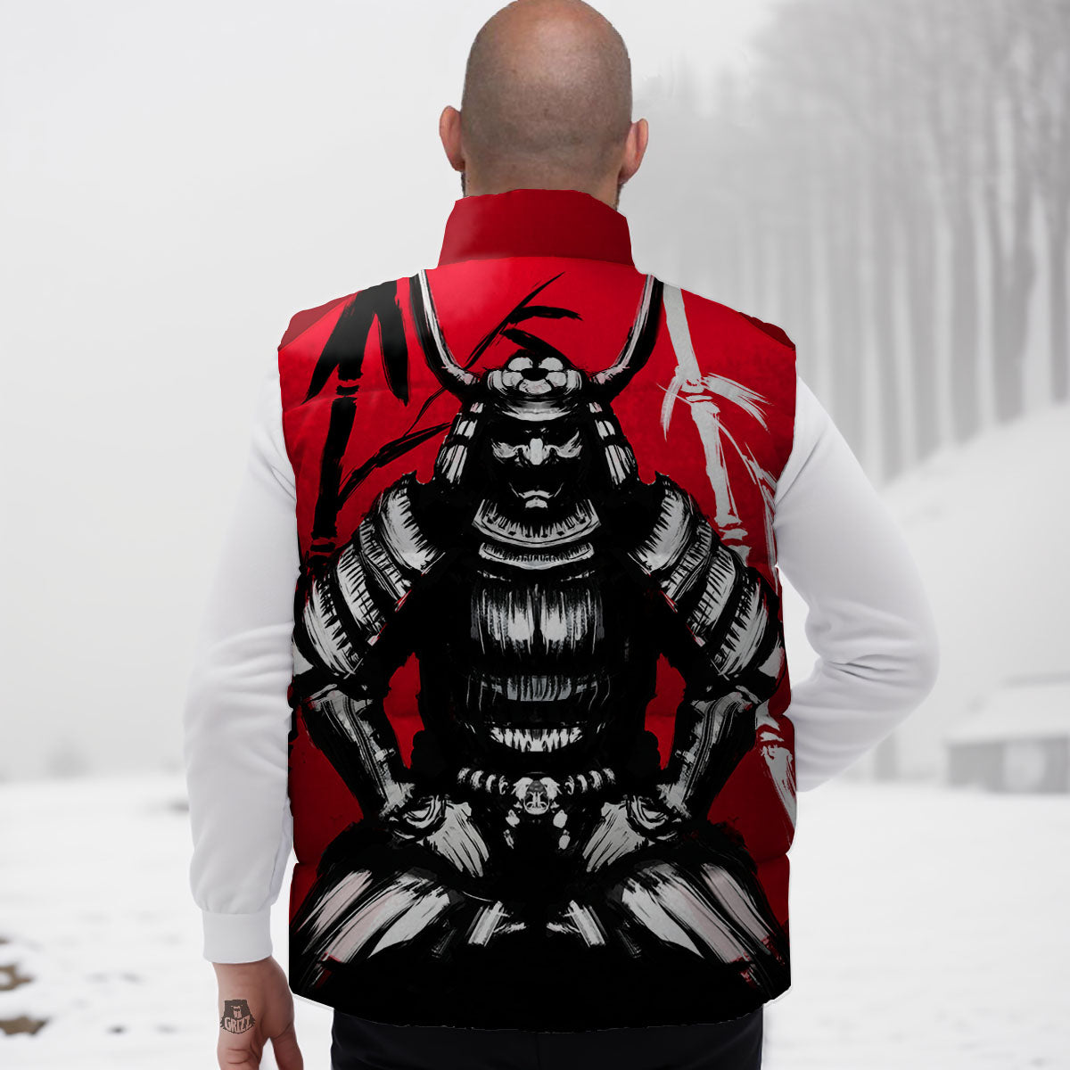 Sun Samurai Red Rising Print Down Vest