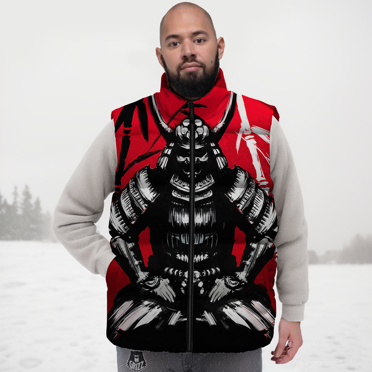 Sun Samurai Red Rising Print Down Vest