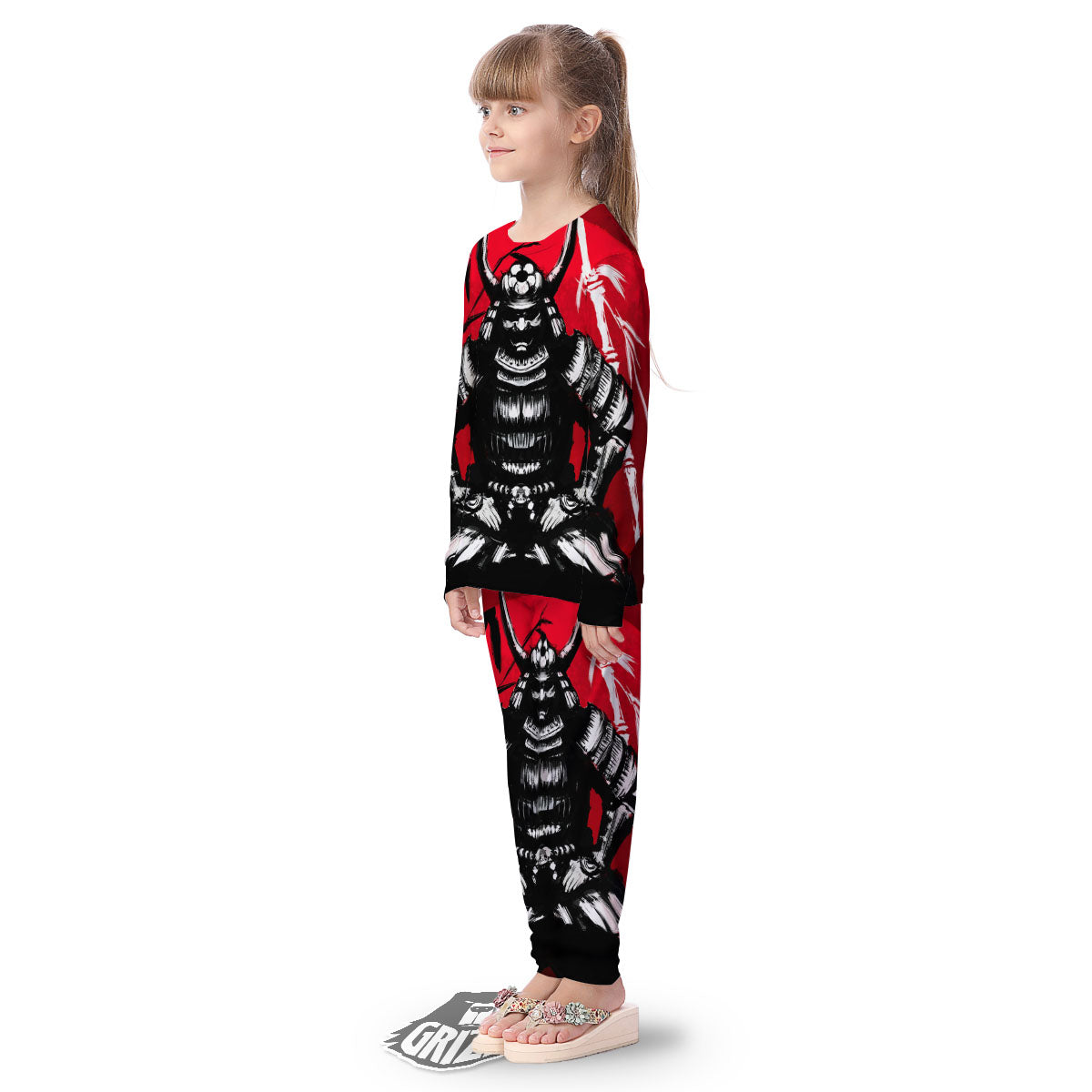 Sun Samurai Red Rising Print Kid's Pajamas-grizzshop