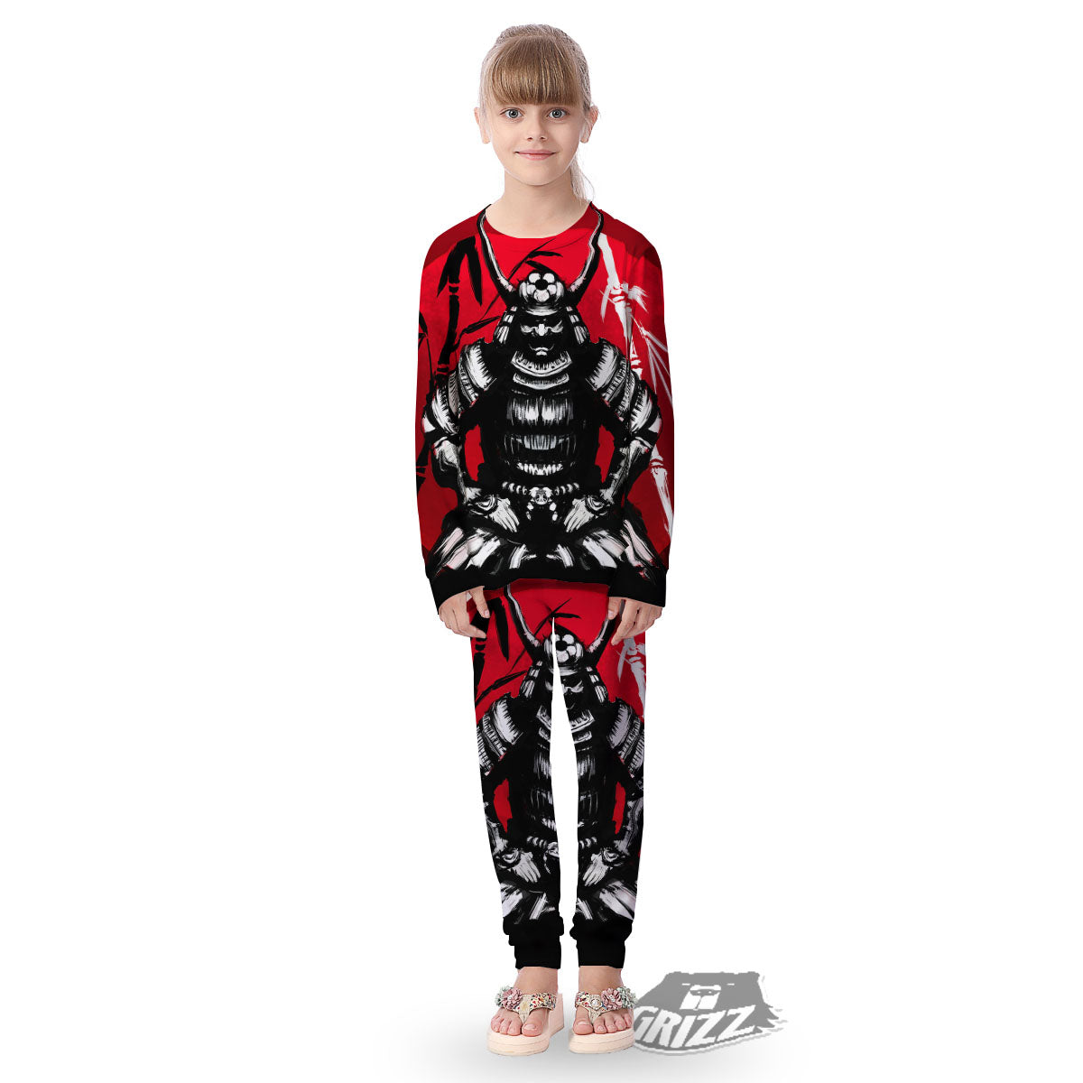Sun Samurai Red Rising Print Kid's Pajamas-grizzshop