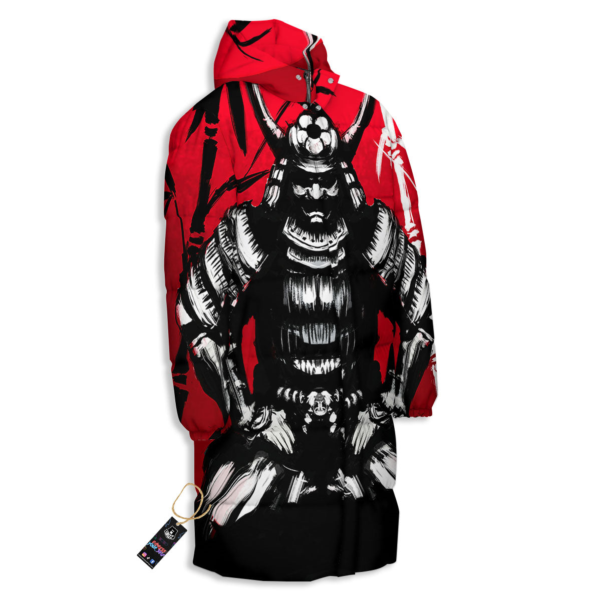 Sun Samurai Red Rising Print Long Down Jacket-grizzshop