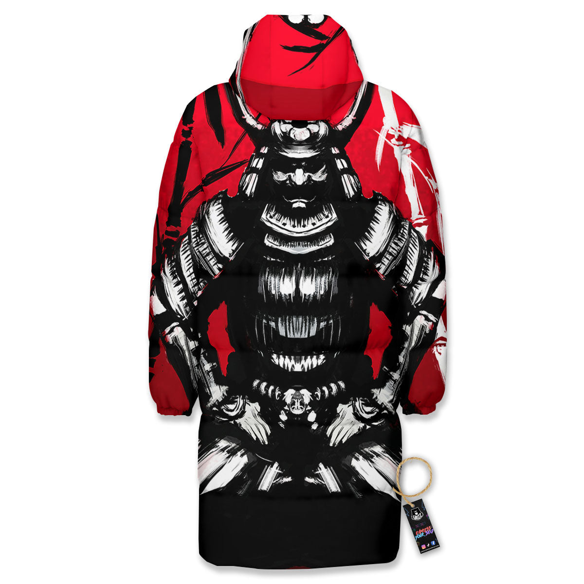 Sun Samurai Red Rising Print Long Down Jacket-grizzshop