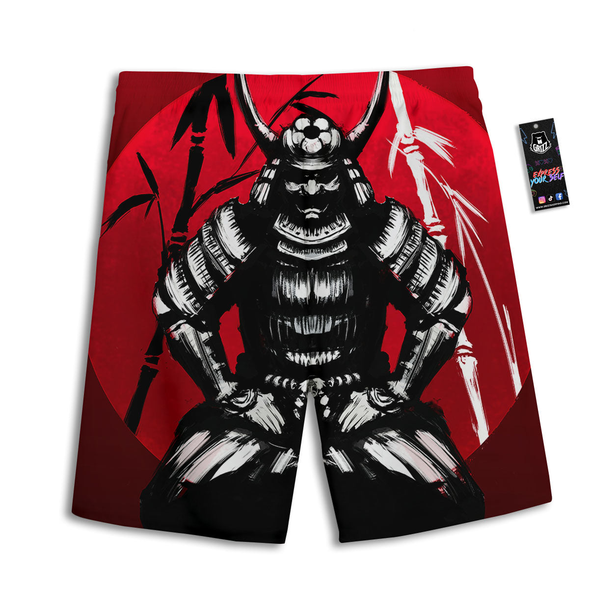 Sun Samurai Red Rising Print Men's Athletic Shorts