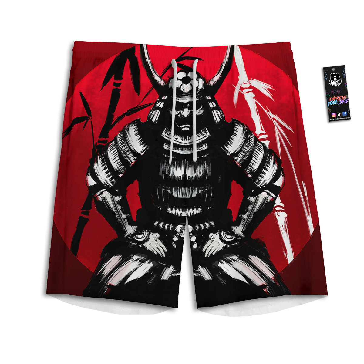 Sun Samurai Red Rising Print Men's Athletic Shorts