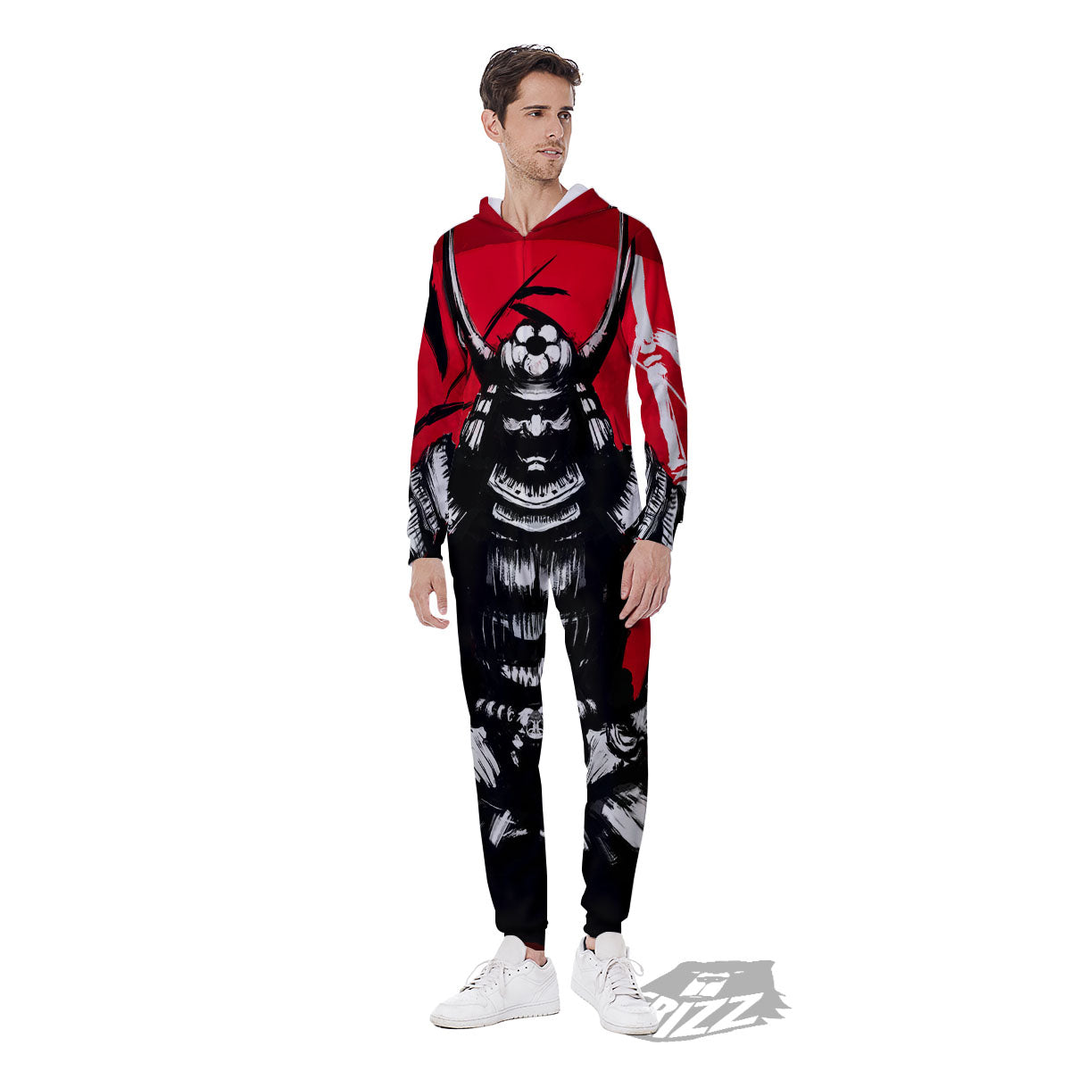 Sun Samurai Red Rising Print Men's Jumpsuit-grizzshop