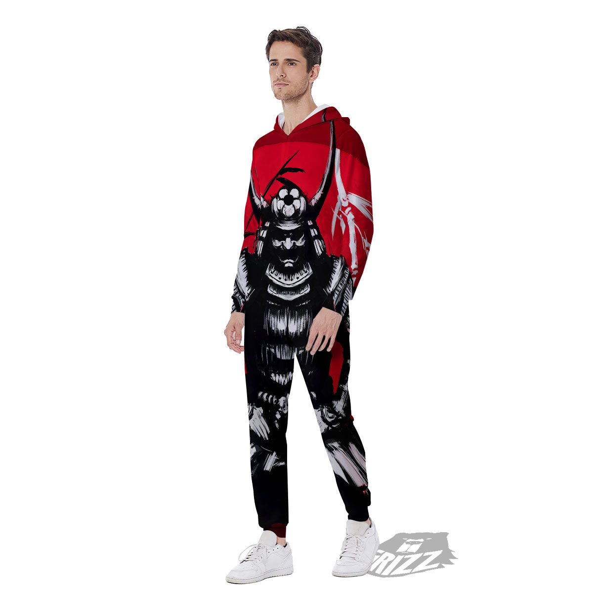 Sun Samurai Red Rising Print Men's Jumpsuit-grizzshop