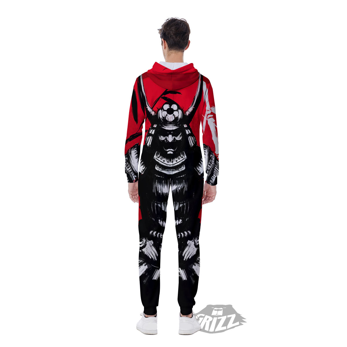 Sun Samurai Red Rising Print Men's Jumpsuit-grizzshop