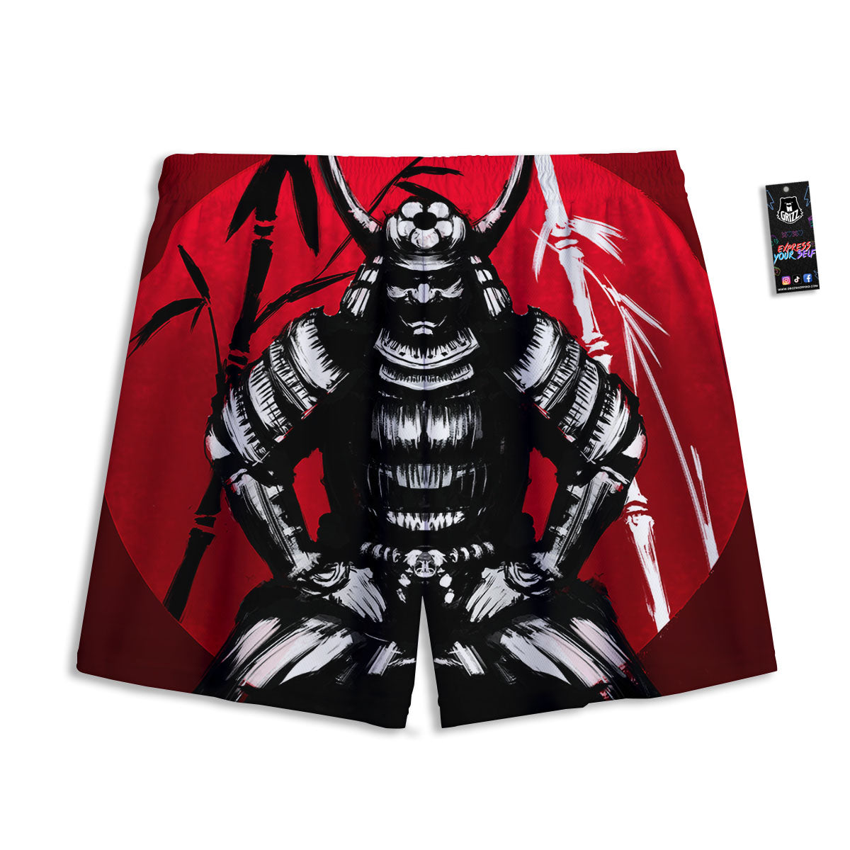 Sun Samurai Red Rising Print Mesh Shorts