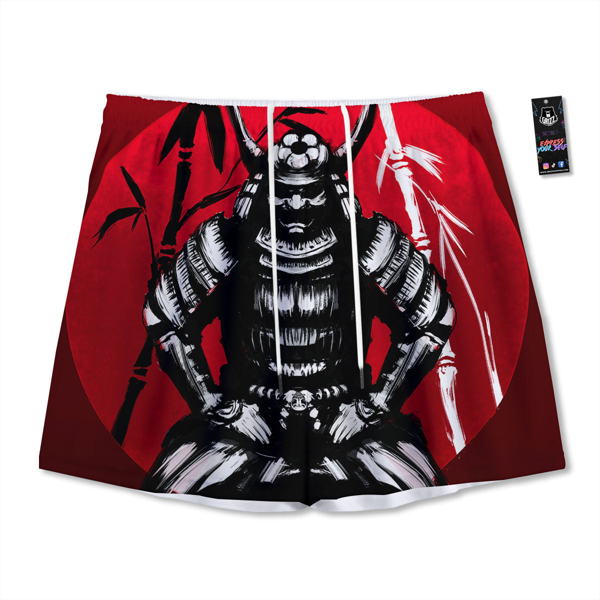 Sun Samurai Red Rising Print Mesh Shorts