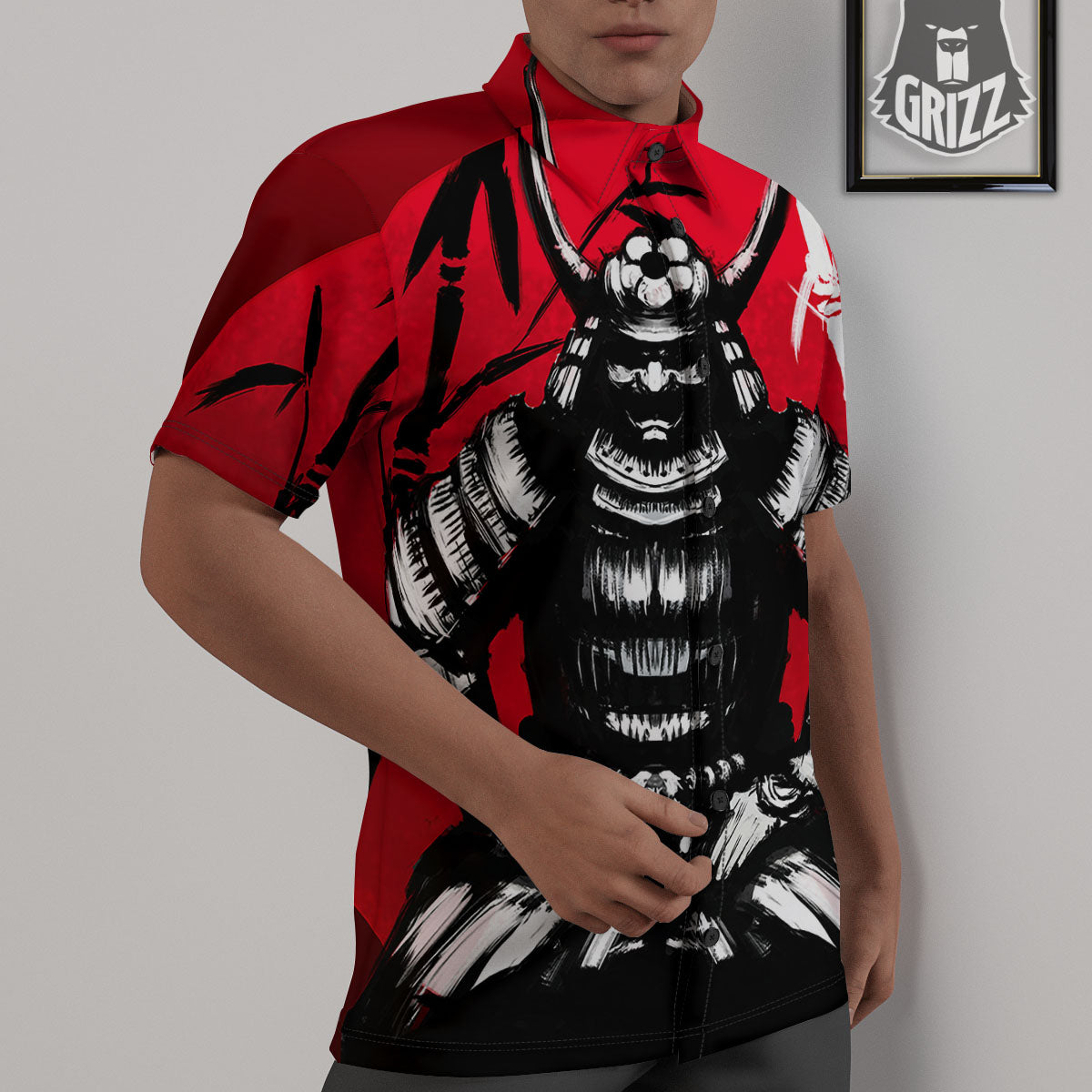 Sun Samurai Red Rising Print Untucked Shirts-grizzshop