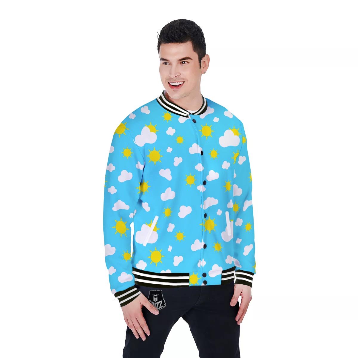 Sun Shiny Print Pattern Baseball Jacket-grizzshop