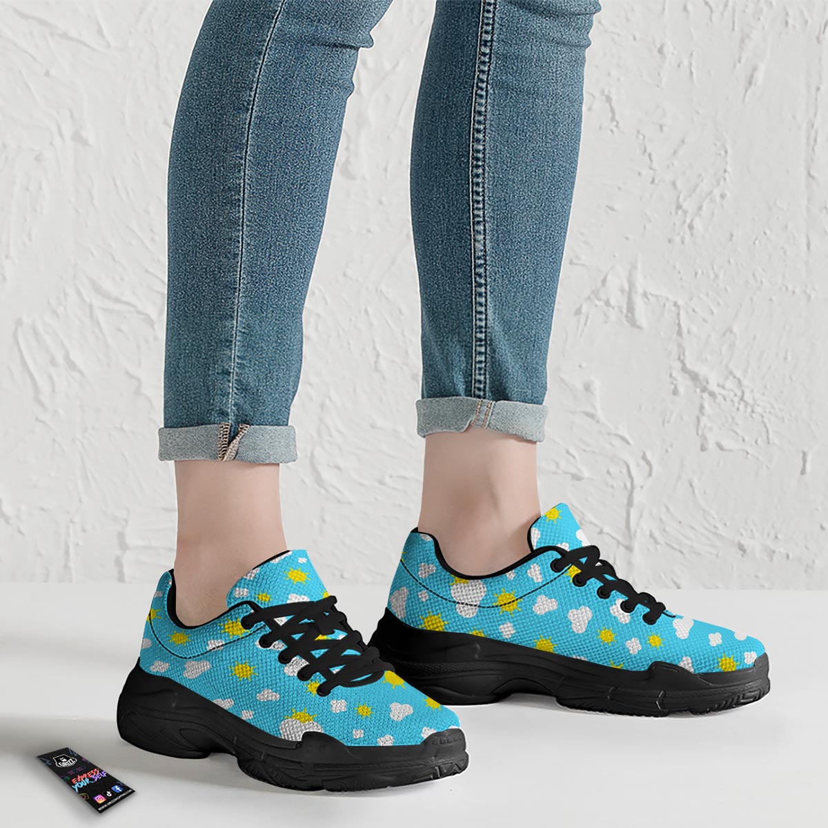 Sun Shiny Print Pattern Black Chunky Shoes-grizzshop