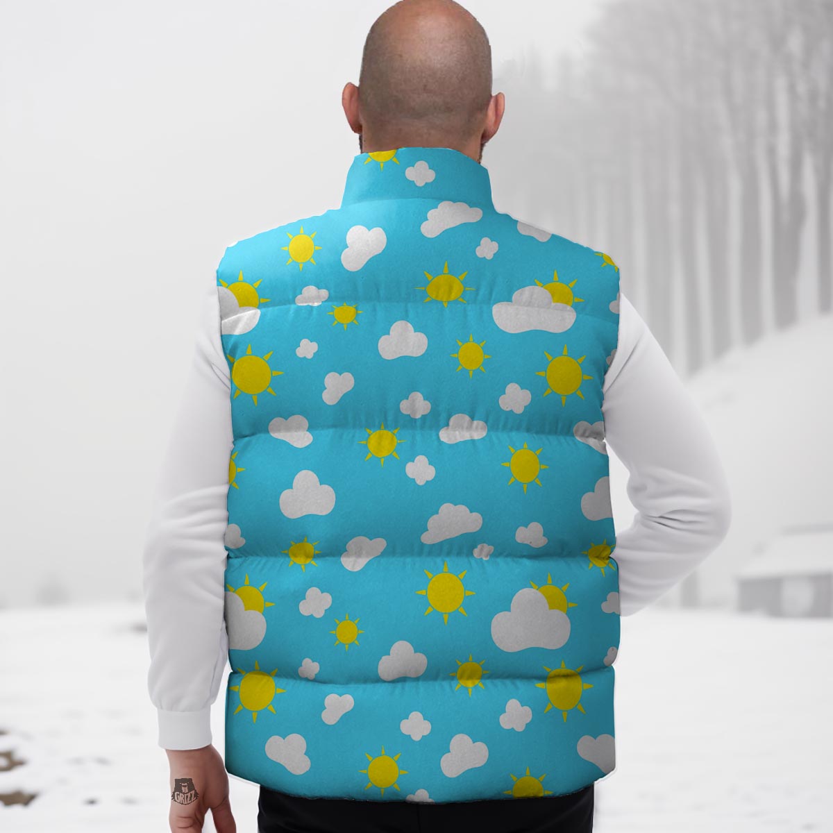 Sun Shiny Print Pattern Down Vest-grizzshop