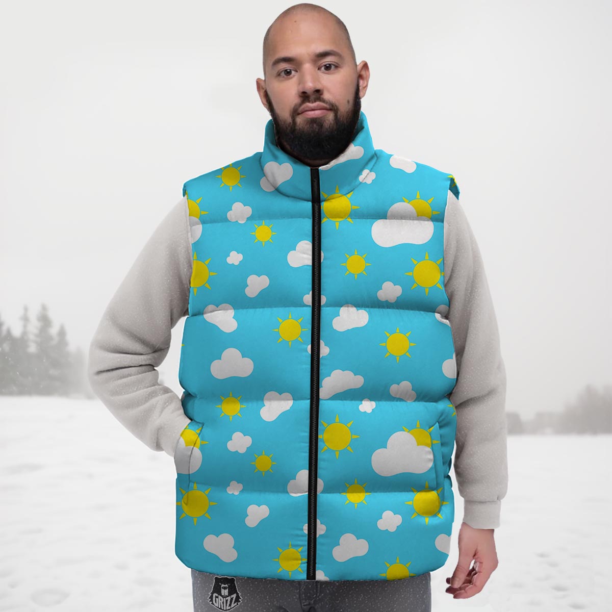 Sun Shiny Print Pattern Down Vest-grizzshop