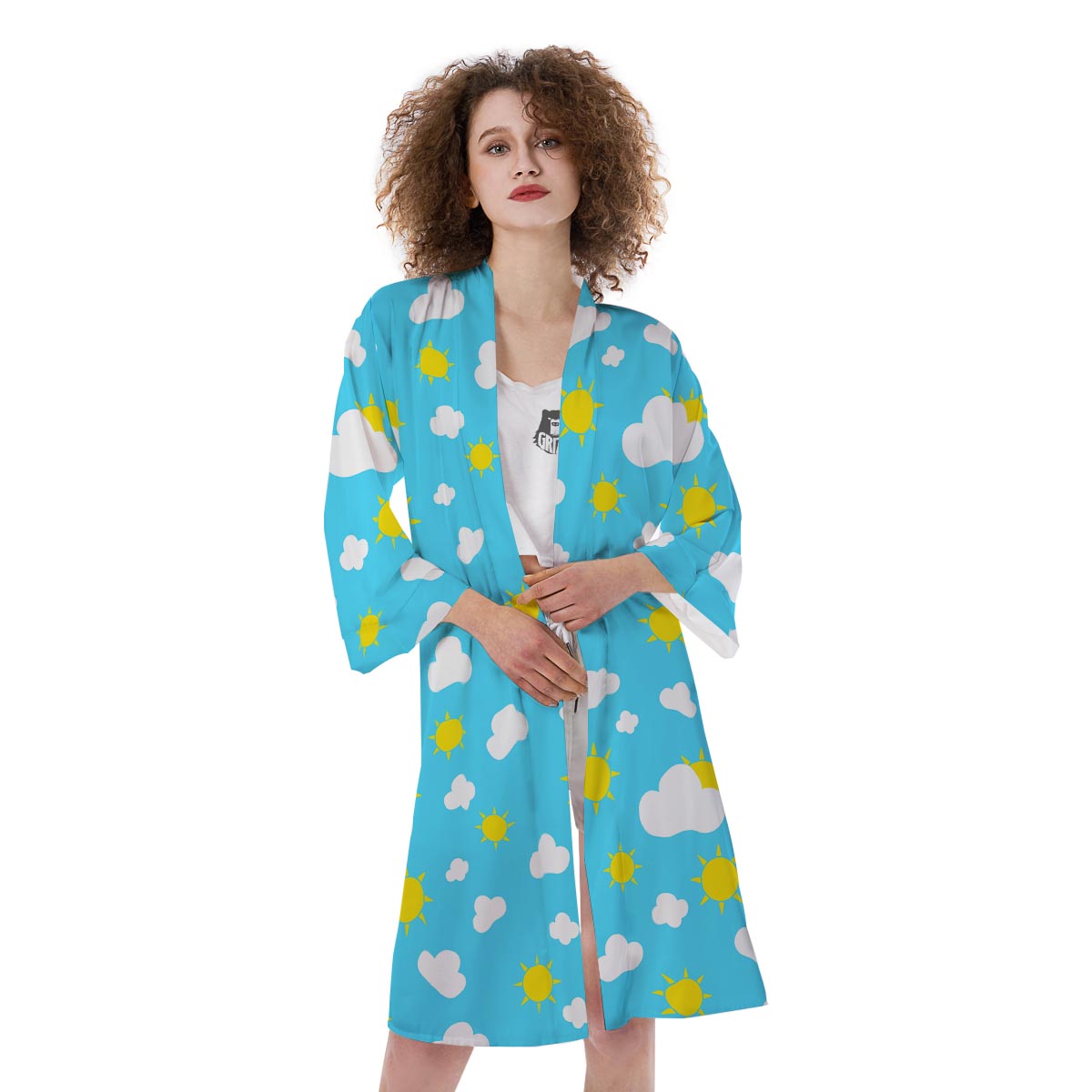 Sun Shiny Print Pattern Kimono-grizzshop