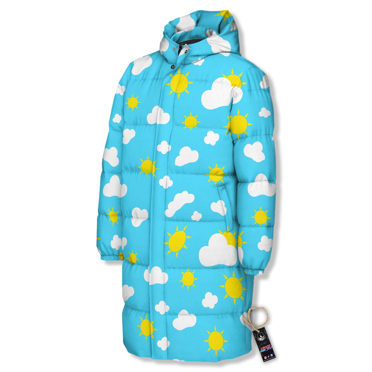 Sun Shiny Print Pattern Long Down Jacket-grizzshop