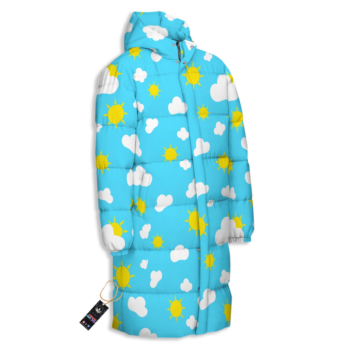 Sun Shiny Print Pattern Long Down Jacket-grizzshop