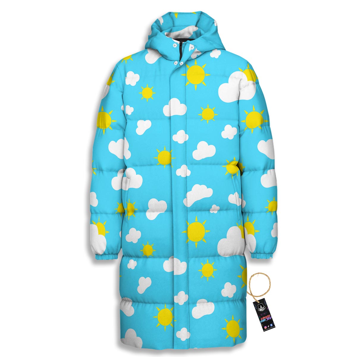 Sun Shiny Print Pattern Long Down Jacket-grizzshop