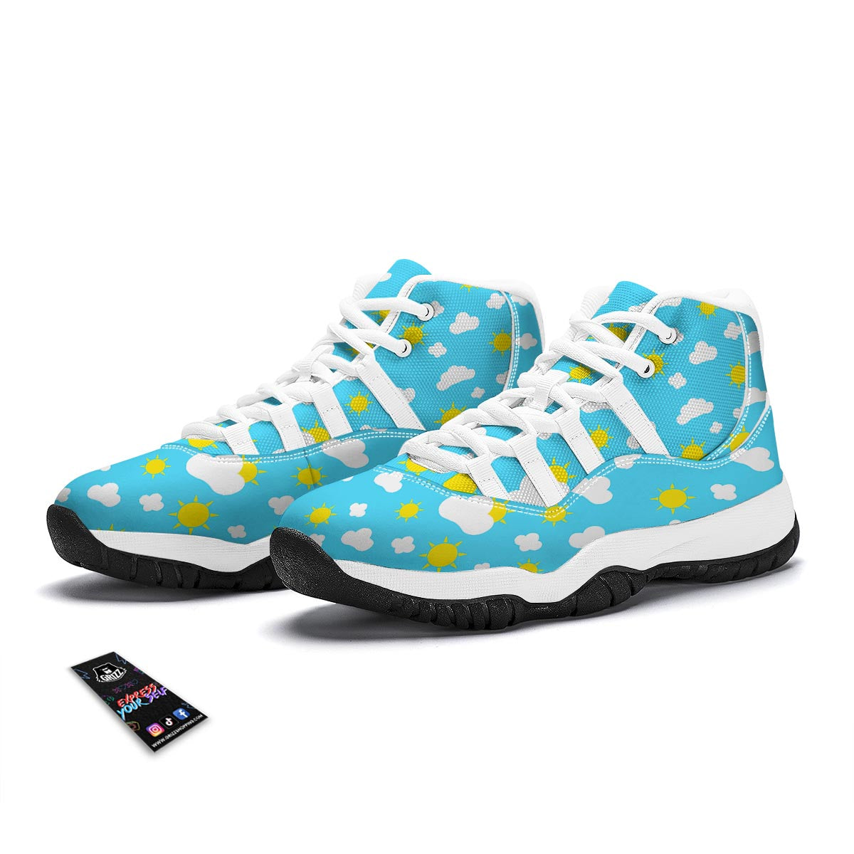 Sun Shiny Print Pattern White Bball Shoes-grizzshop