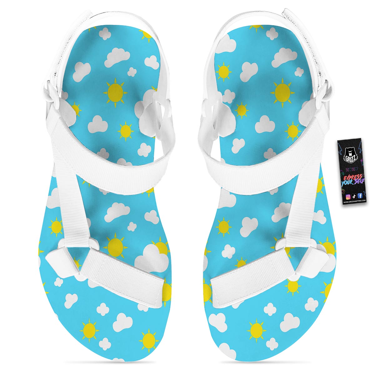 Sun Shiny Print Pattern White Open Toe Sandals-grizzshop