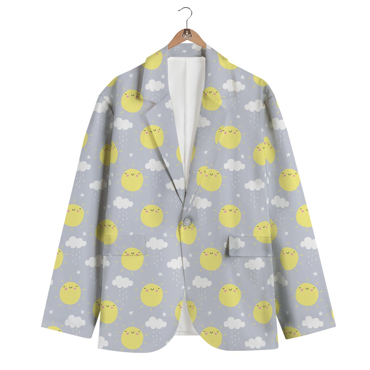 Sun Smile Pattern Print Men's Blazer-grizzshop
