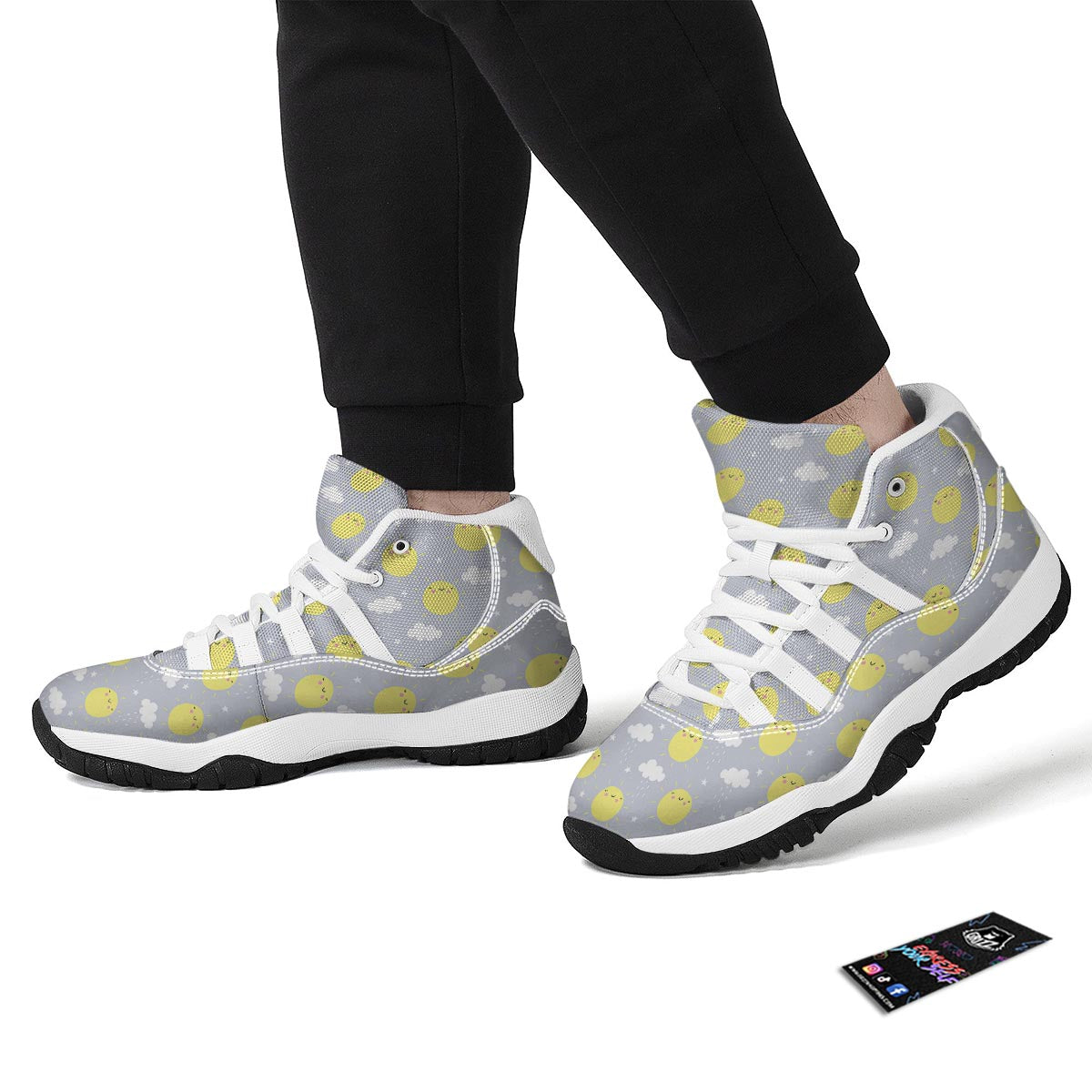 Sun Smile Pattern Print White Bball Shoes-grizzshop