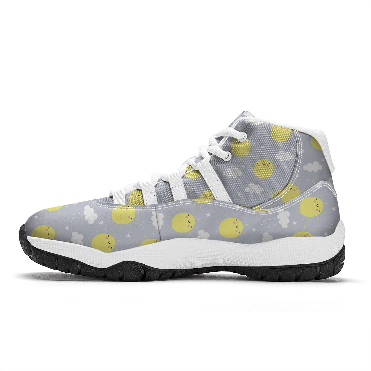 Sun Smile Pattern Print White Bball Shoes-grizzshop