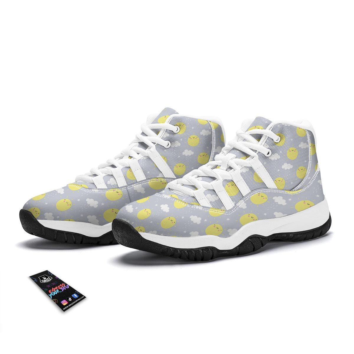 Sun Smile Pattern Print White Bball Shoes-grizzshop