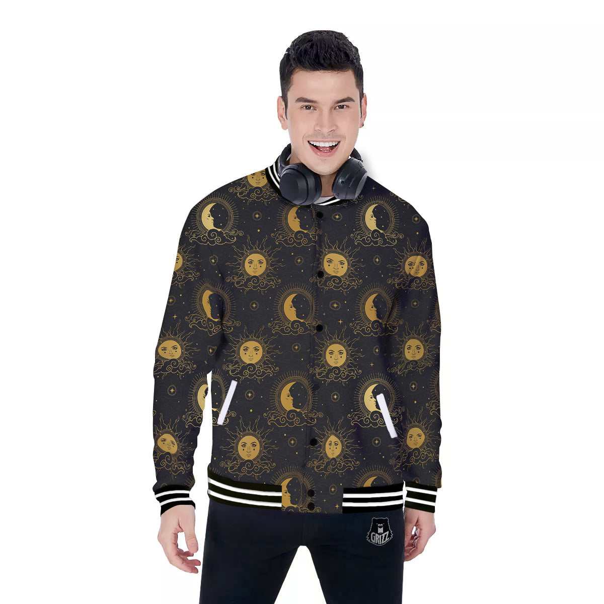 Sun Vintage Print Pattern Baseball Jacket-grizzshop