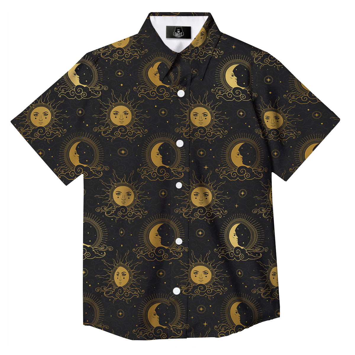 Sun Vintage Print Pattern Button Up Shirt-grizzshop