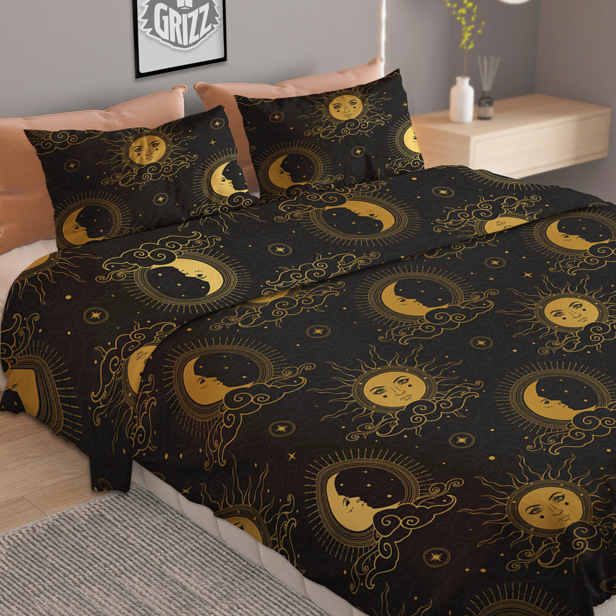 Sun Vintage Print Pattern Duvet Cover Bedding Set