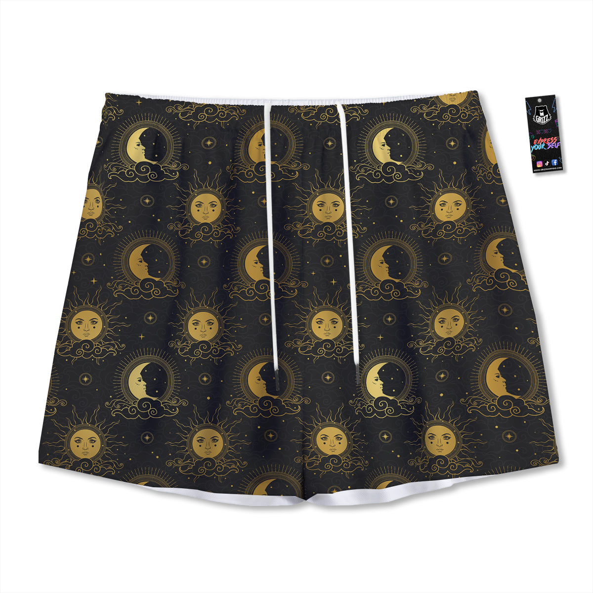 Sun Vintage Print Pattern Mesh Shorts