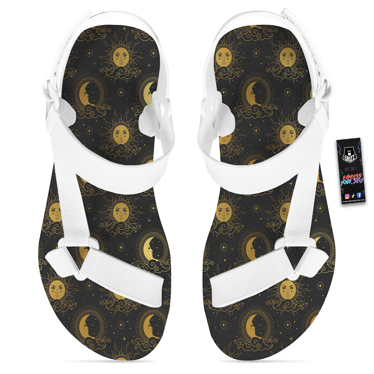 Sun Vintage Print Pattern White Open Toe Sandals-grizzshop