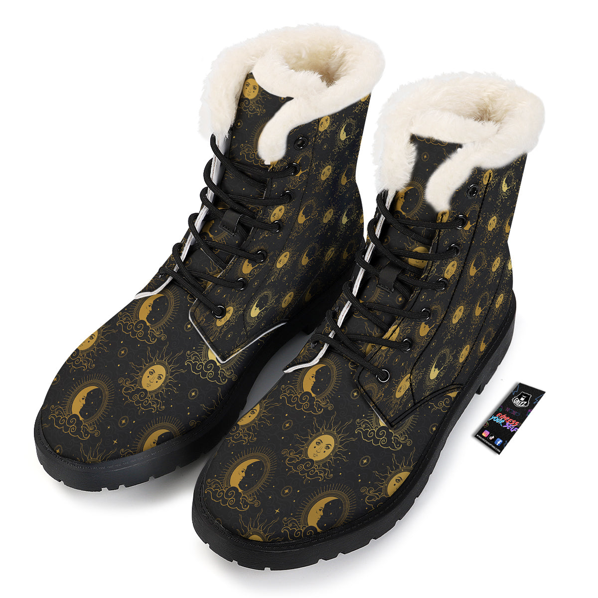 Sun Vintage Print Pattern Winter Boots-grizzshop