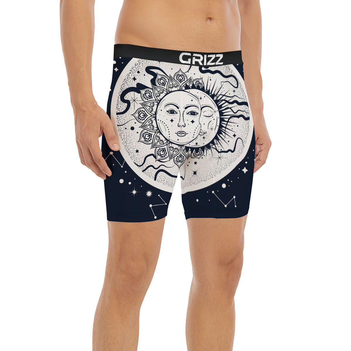 Sun And Moon Bohemian Celestial Print Boxer Briefs