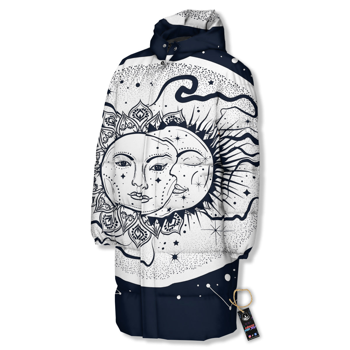 Sun And Moon Bohemian Celestial Print Long Down Jacket