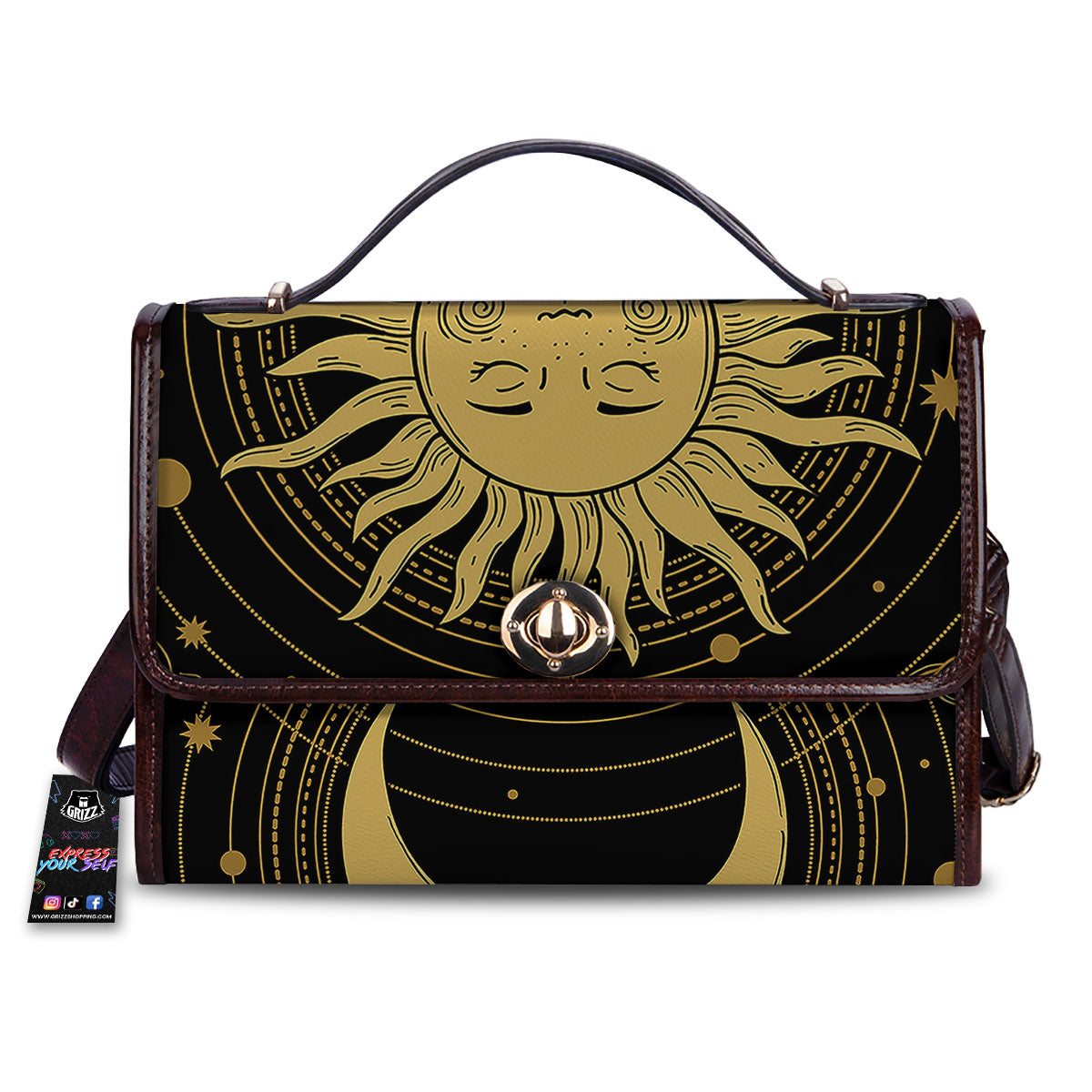Sun And Vintage Moon Print Women's Satchel Bag