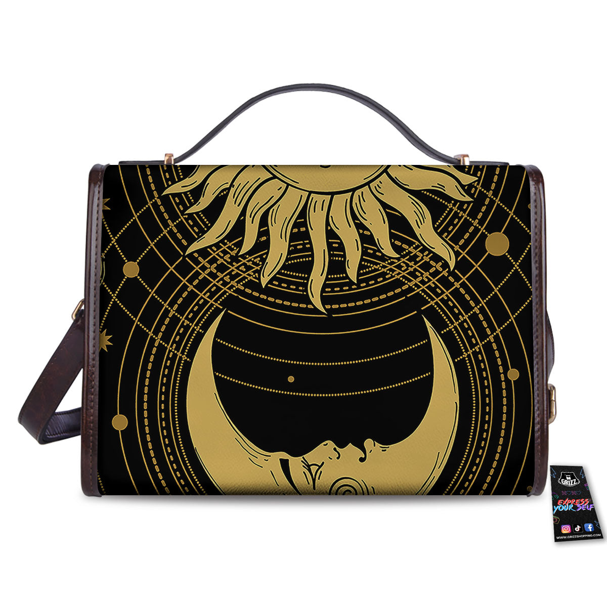 Sun And Vintage Moon Print Women's Satchel Bag