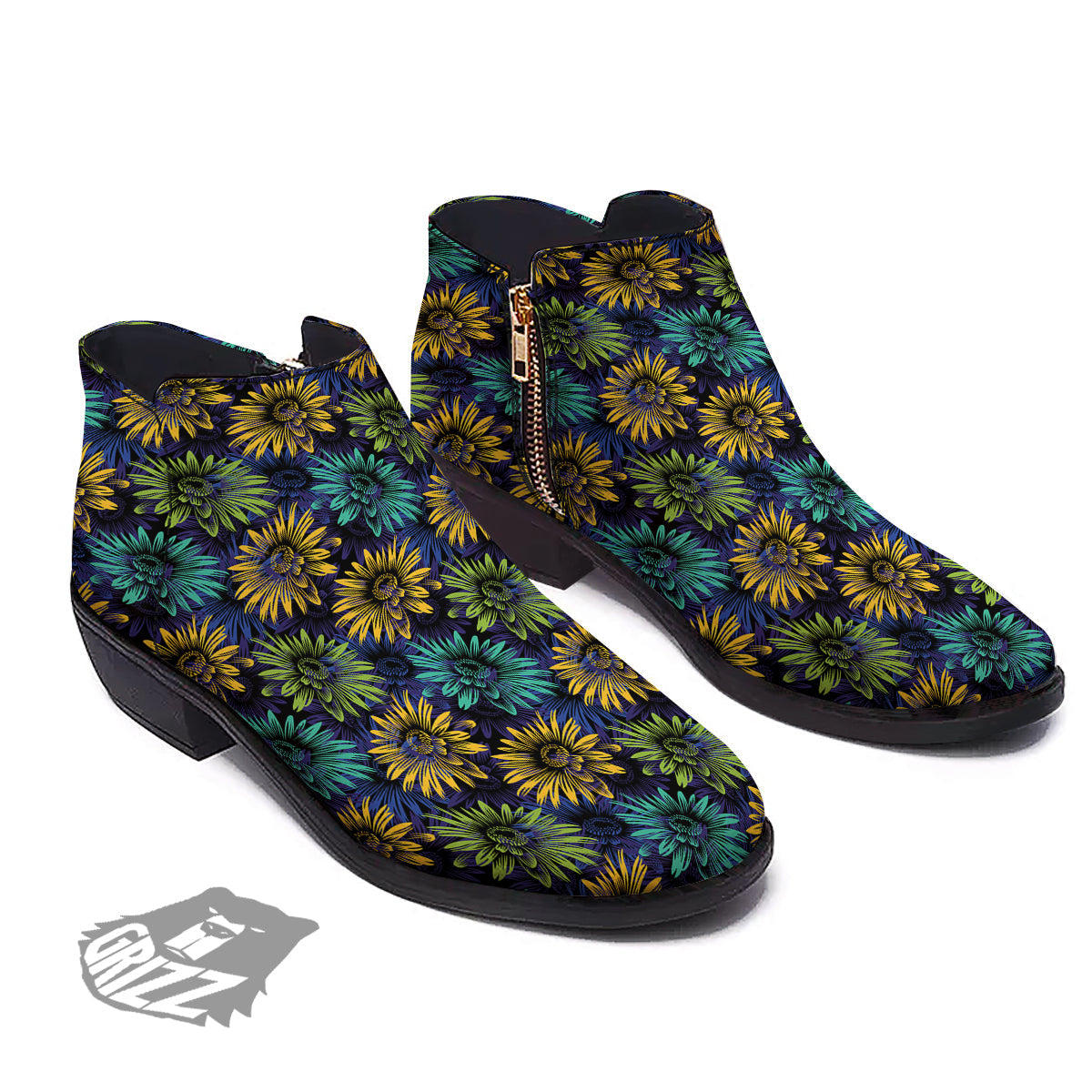 Sunflower Abstract Print Pattern Ankle Boots-grizzshop