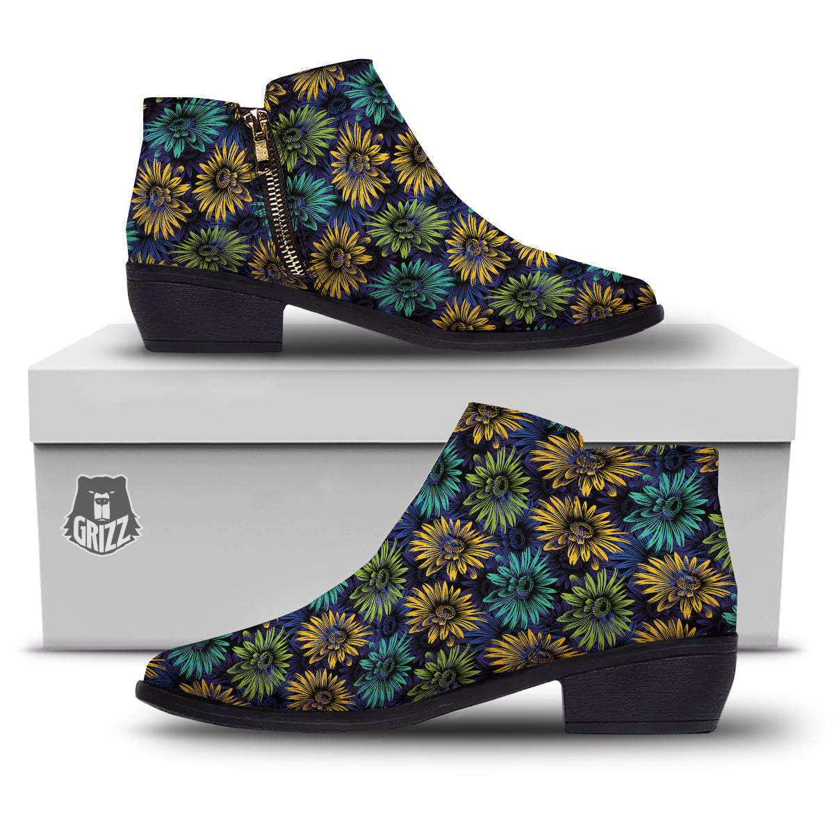 Sunflower Abstract Print Pattern Ankle Boots-grizzshop