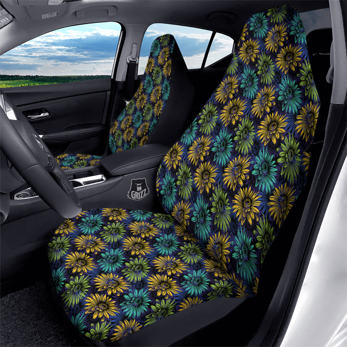 Sunflower Abstract Print Pattern Car Seat Covers-grizzshop