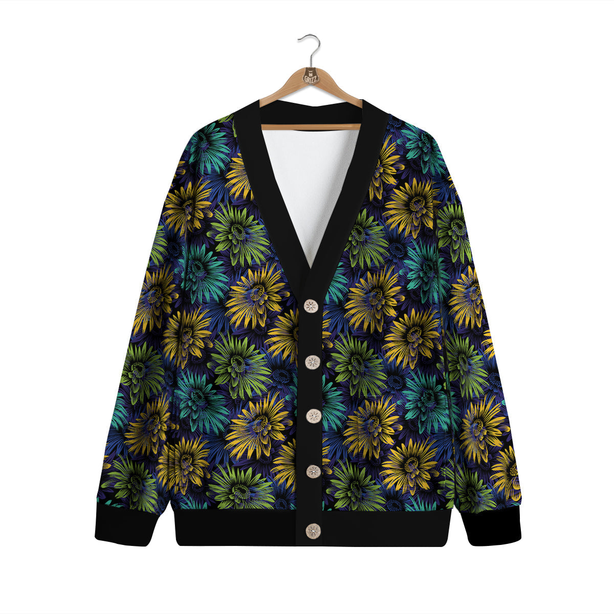 Sunflower Abstract Print Pattern Cardigan-grizzshop