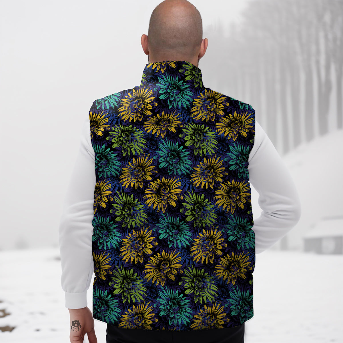 Sunflower Abstract Print Pattern Down Vest
