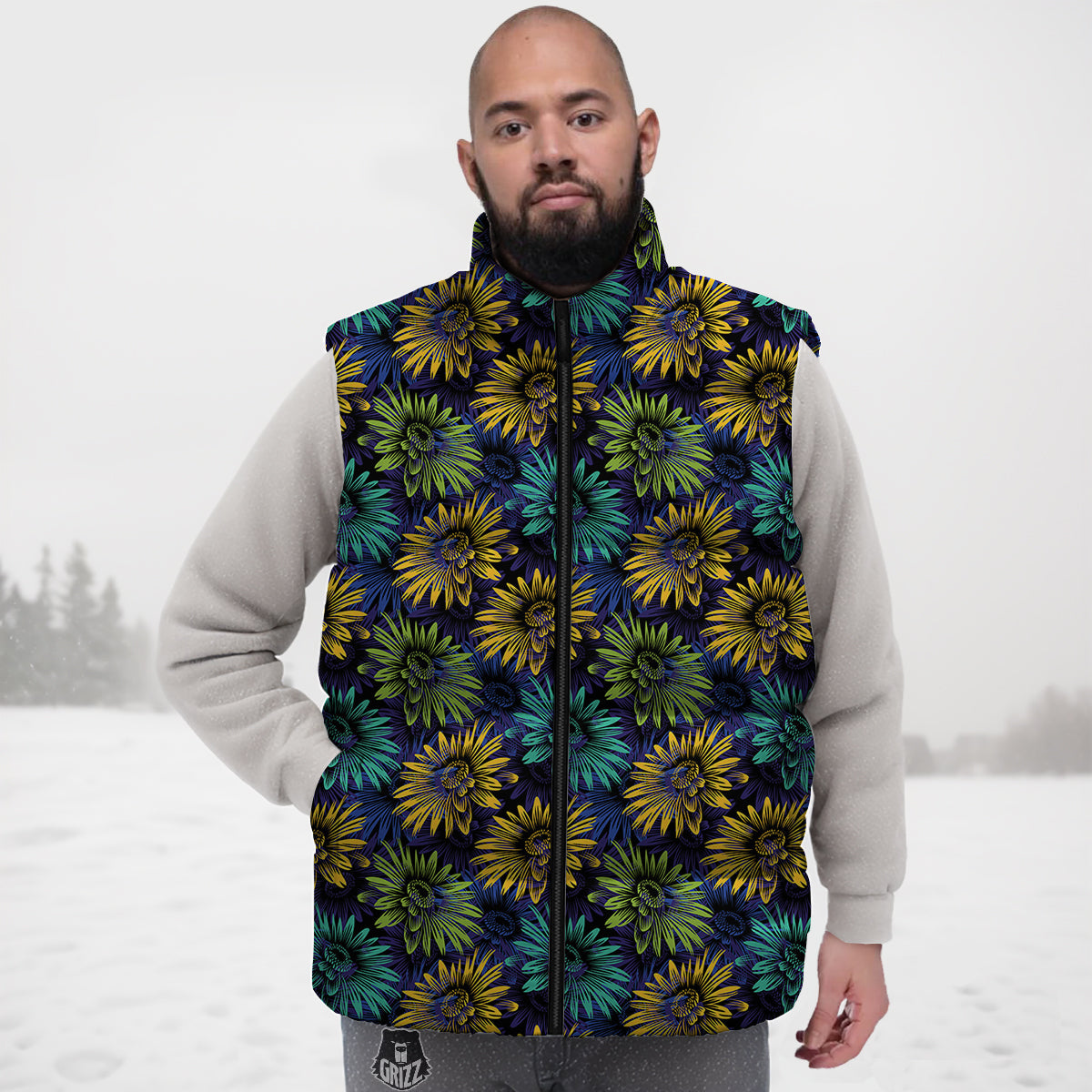 Sunflower Abstract Print Pattern Down Vest