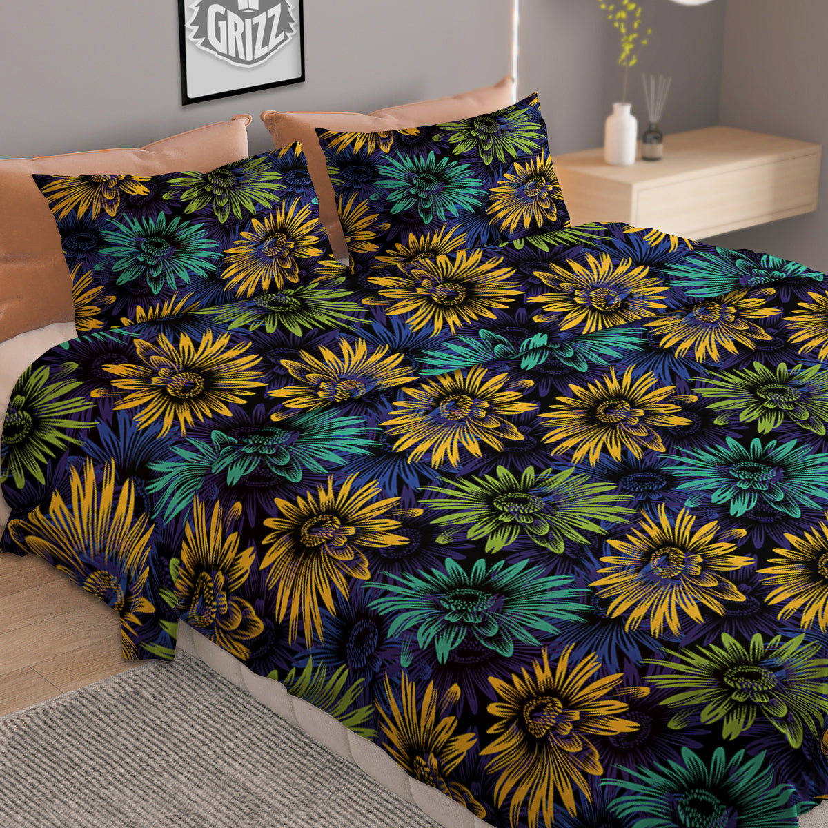 Sunflower Abstract Print Pattern Duvet Cover Bedding Set