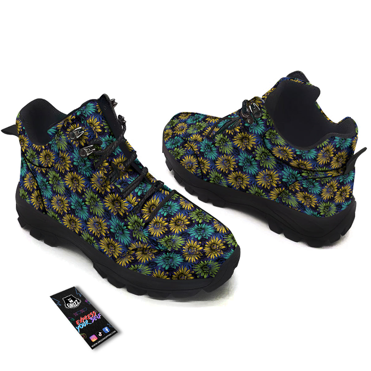 Sunflower Abstract Print Pattern Hiking Shoes-grizzshop
