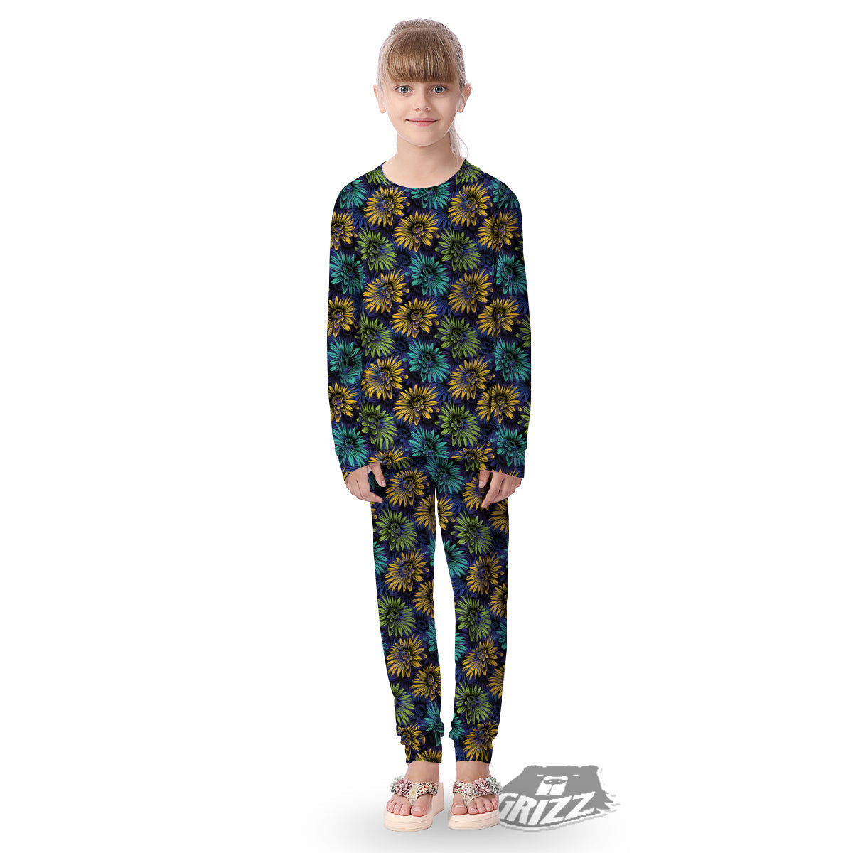 Sunflower Abstract Print Pattern Kid's Pajamas-grizzshop