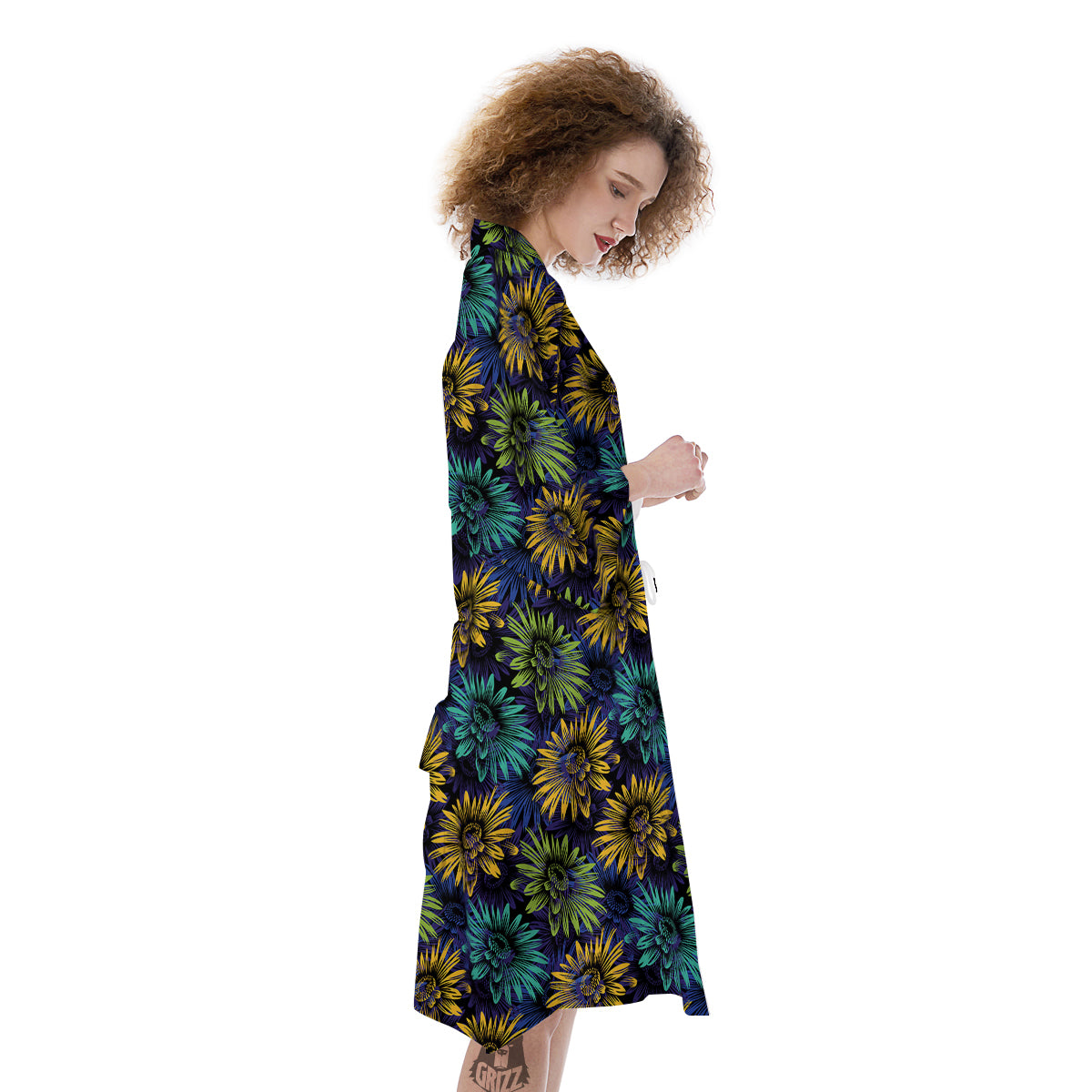 Sunflower Abstract Print Pattern Kimono-grizzshop